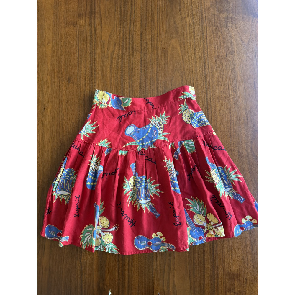 Vintage 80s Esprit De Corp Women's Red Tropical Pineapple Mini Skirt - Size 5/6